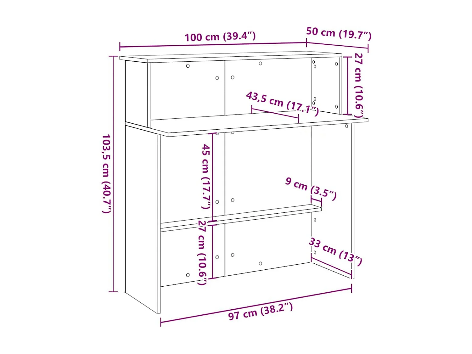 Bureau de réception gris béton 100x50x103,5cm bois d'ingénierie