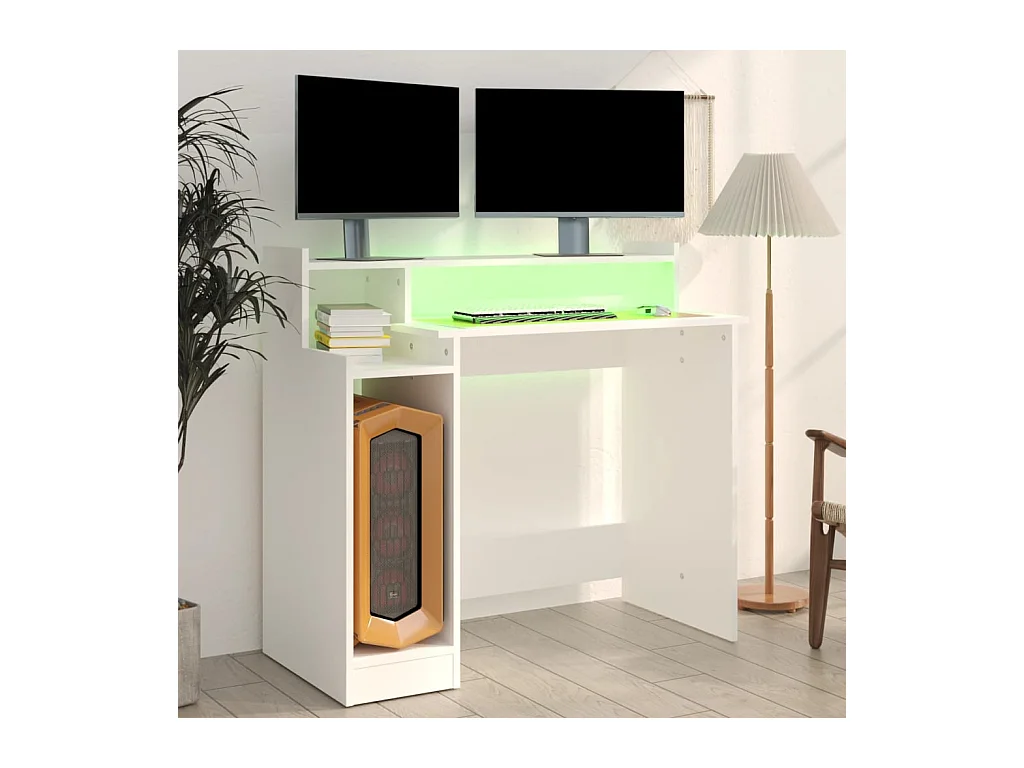 Escritorio con luces LED Blanco 97x45x90 cm Madera de ingeniería