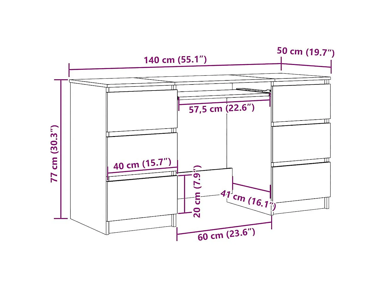Scrivania Sonoma Grey 140x50x77 cm in legno ingegnerizzato