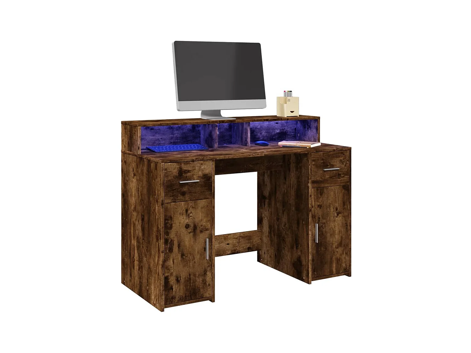 Escritorio y luces LED roble ahumado 120x55x91cm madera de ingeniería