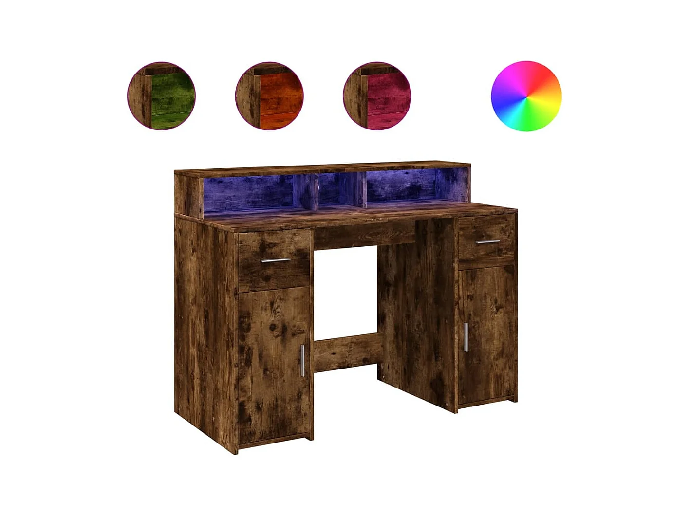 Escritorio y luces LED roble ahumado 120x55x91cm madera de ingeniería