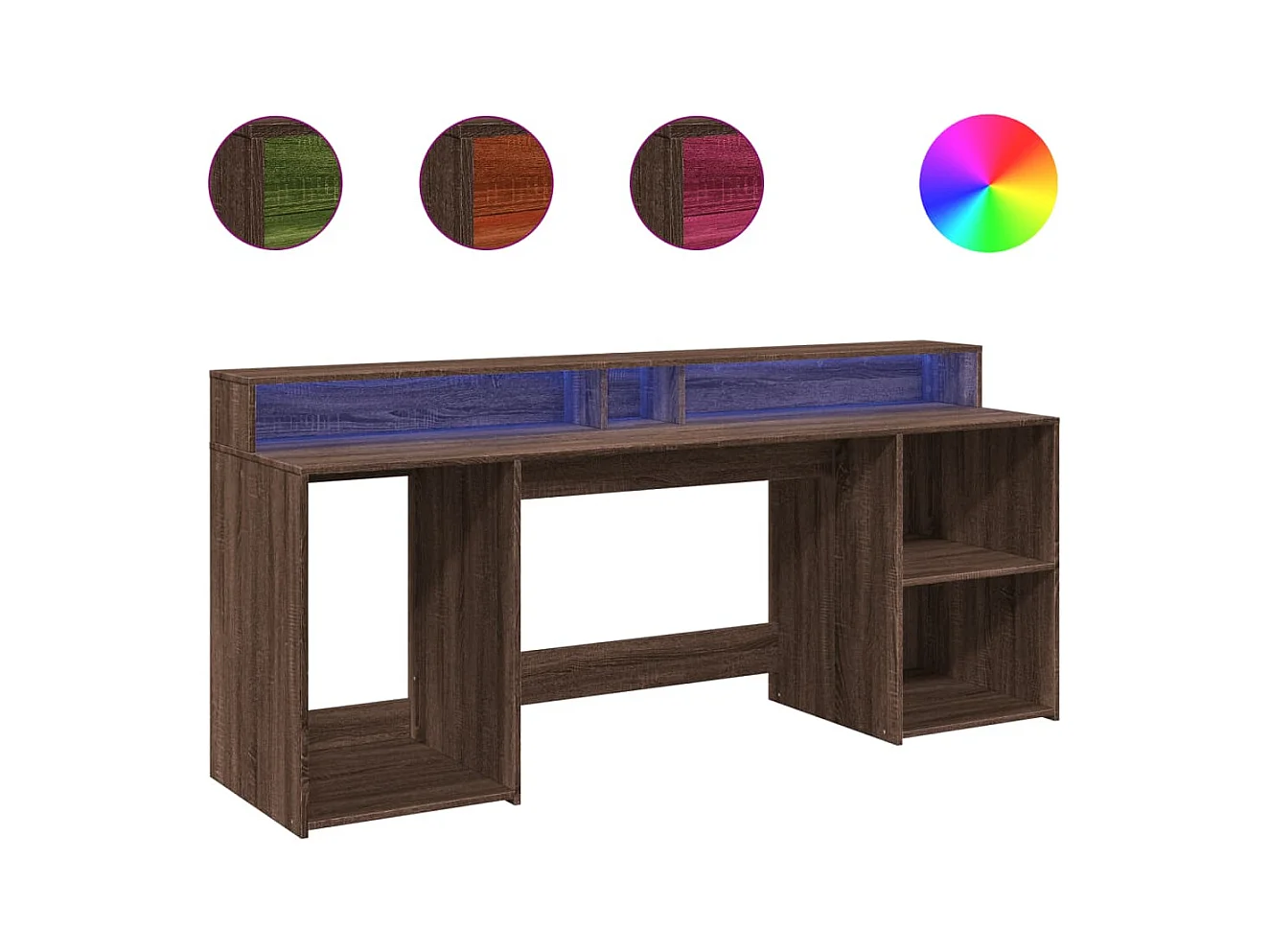 Bureau en LED-verlichting bruin eiken bewerkt hout
