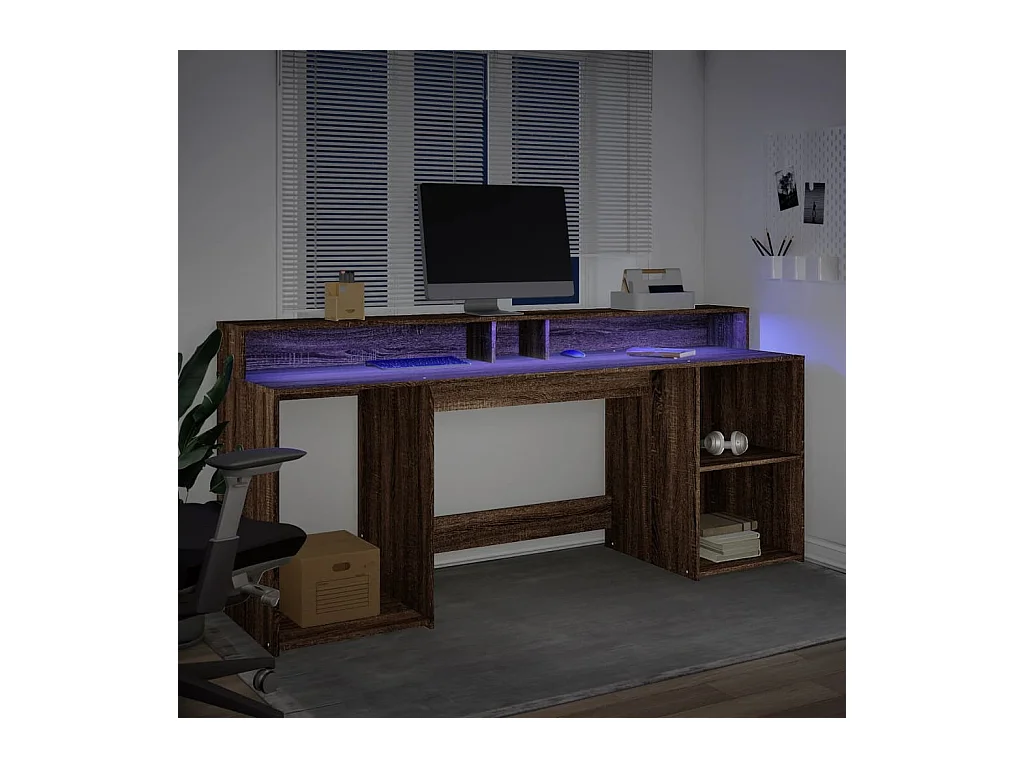 Bureau en LED-verlichting bruin eiken bewerkt hout