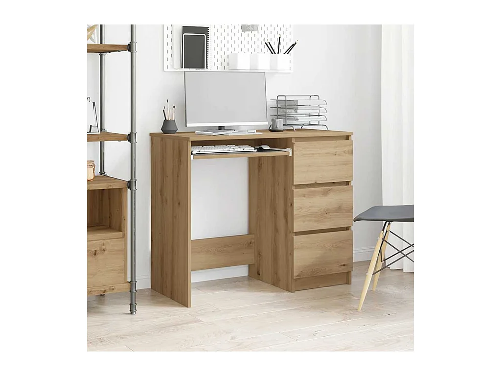 Bureau chêne artisanal 90x45x76 cm bois d'ingénierie