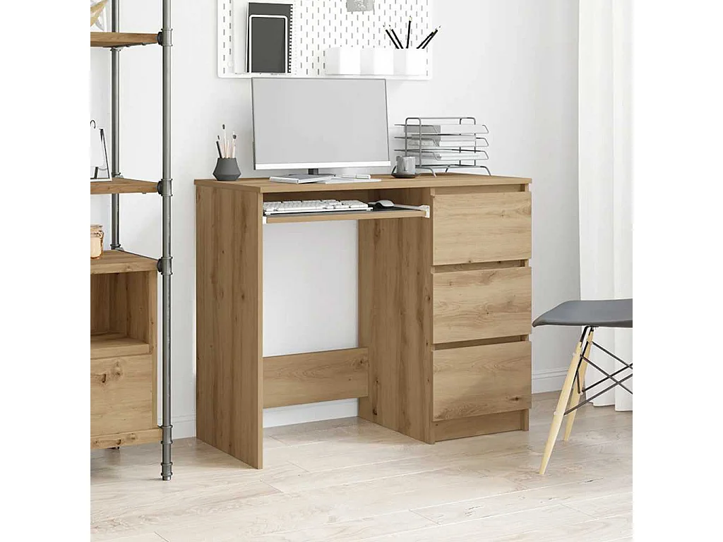 Bureau chêne artisanal 90x45x76 cm bois d'ingénierie