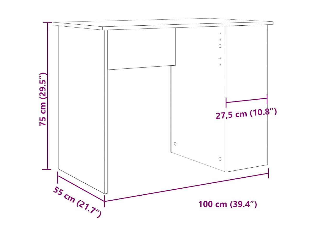 Bureau vieux bois 100x55x75 cm bois d'ingénierie