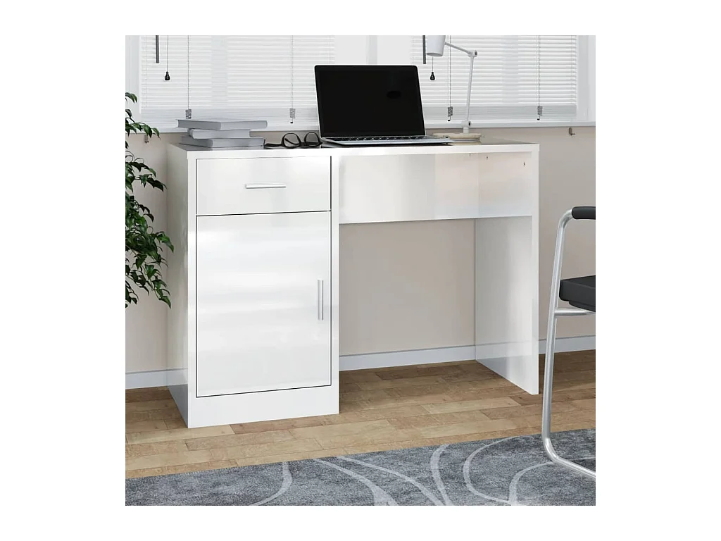 Bureau met lade en kast Glanzend wit 100x40x73 cm