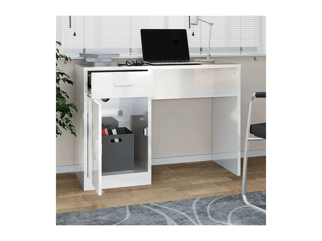 Bureau met lade en kast Glanzend wit 100x40x73 cm