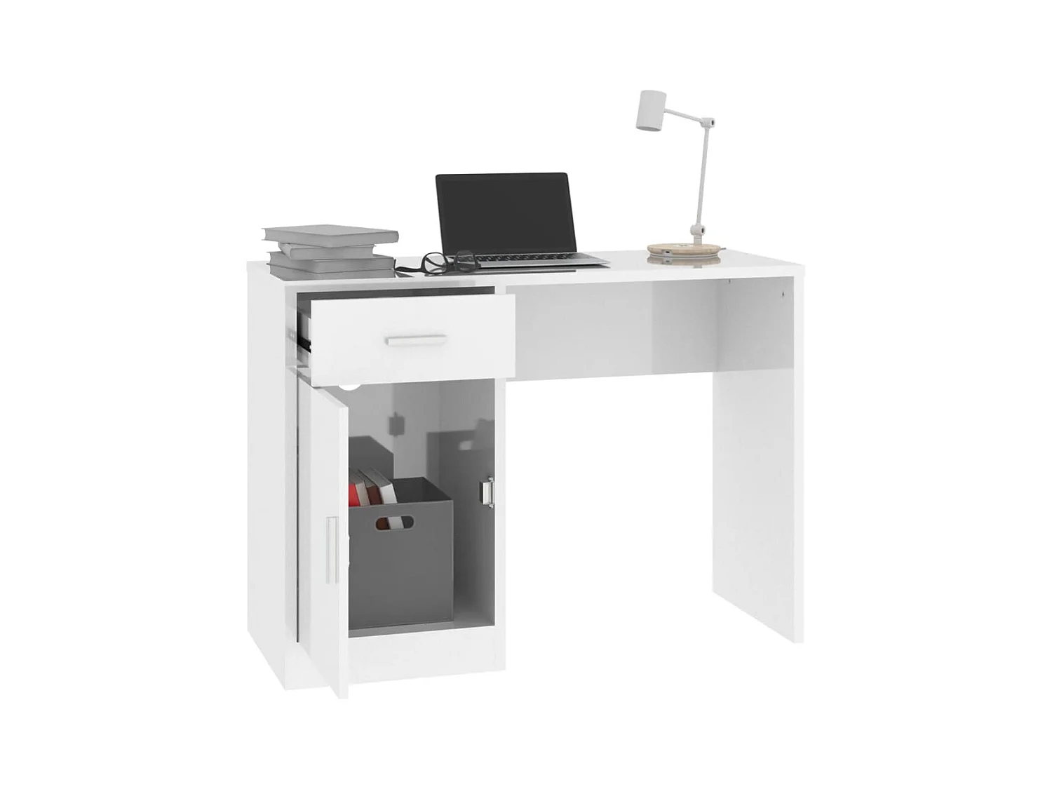 Bureau met lade en kast Glanzend wit 100x40x73 cm