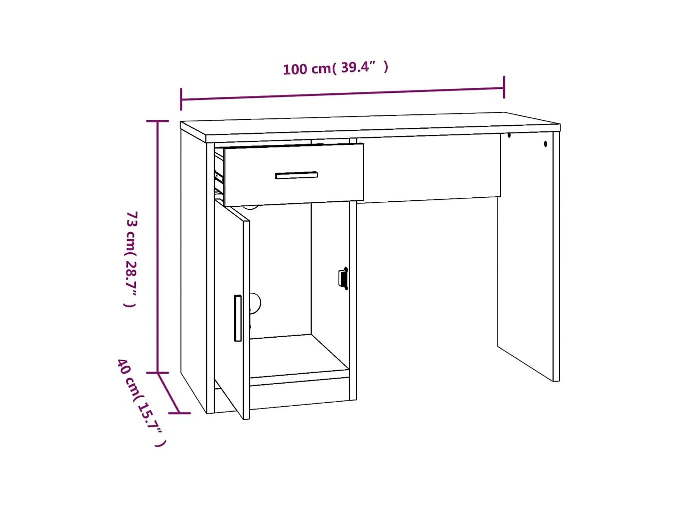 Bureau met lade en kast Glanzend wit 100x40x73 cm
