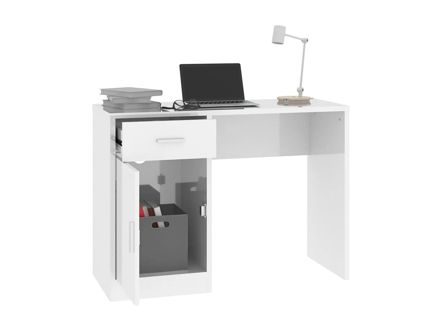 Escritorio con cajón y armario Blanco brillo 100x40x73 cm