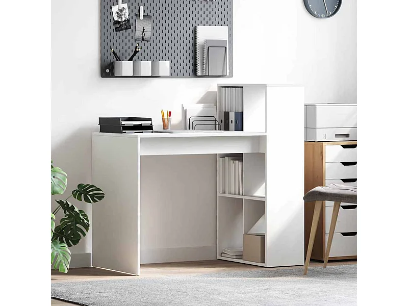 Bureau met plank Wit 108 x 55 x 103,5 cm Bewerkt hout