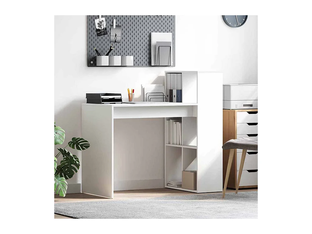 Bureau met plank Wit 108 x 55 x 103,5 cm Bewerkt hout