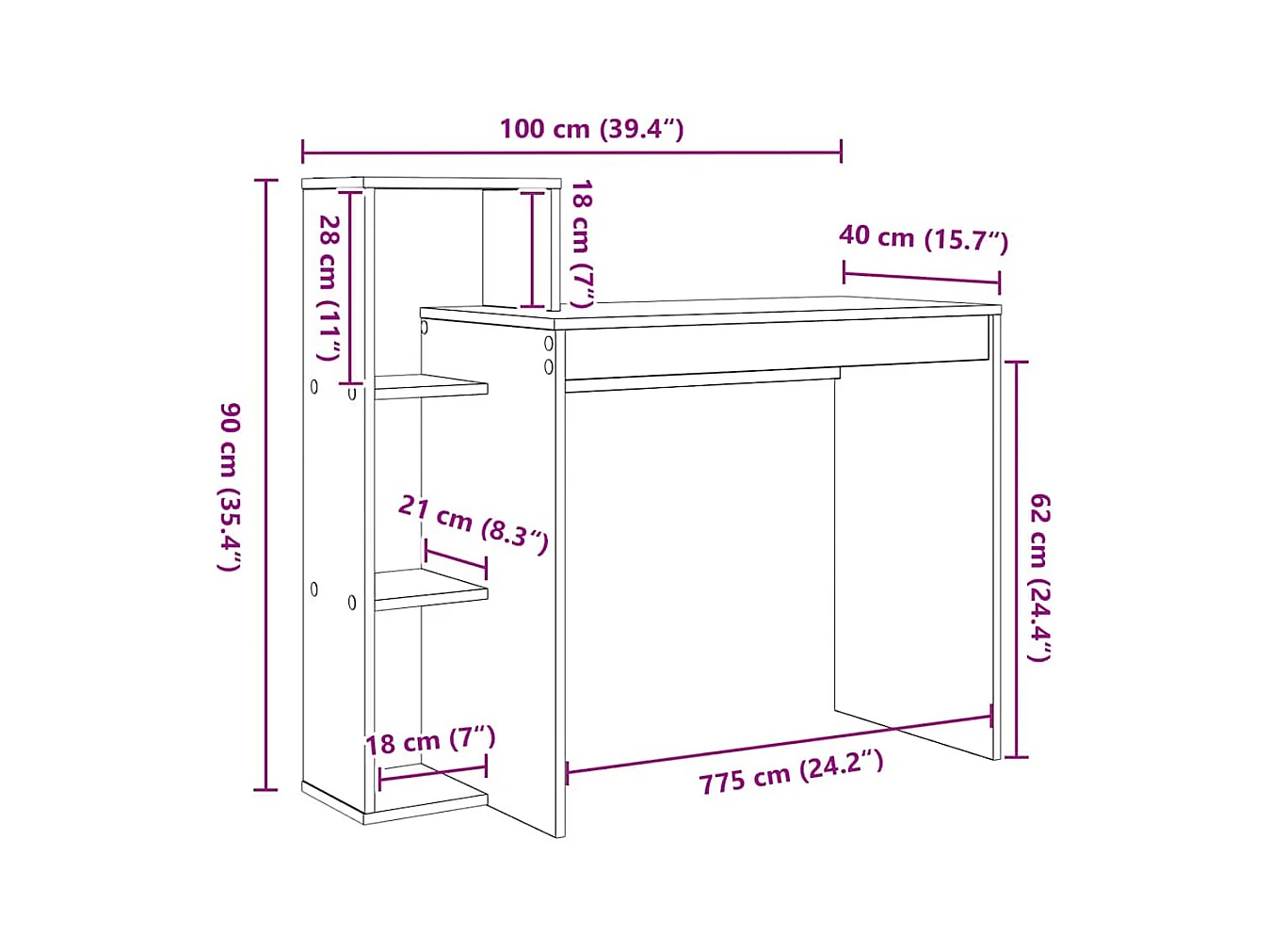 Bureau Chêne noir 100 x 40 x 90 cm Bois d'ingénierie