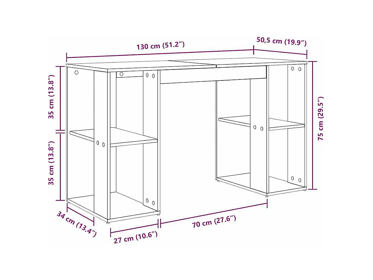 Bureau avec Rangement avec étagère Blanc 130 x 50,5 x 75 cm