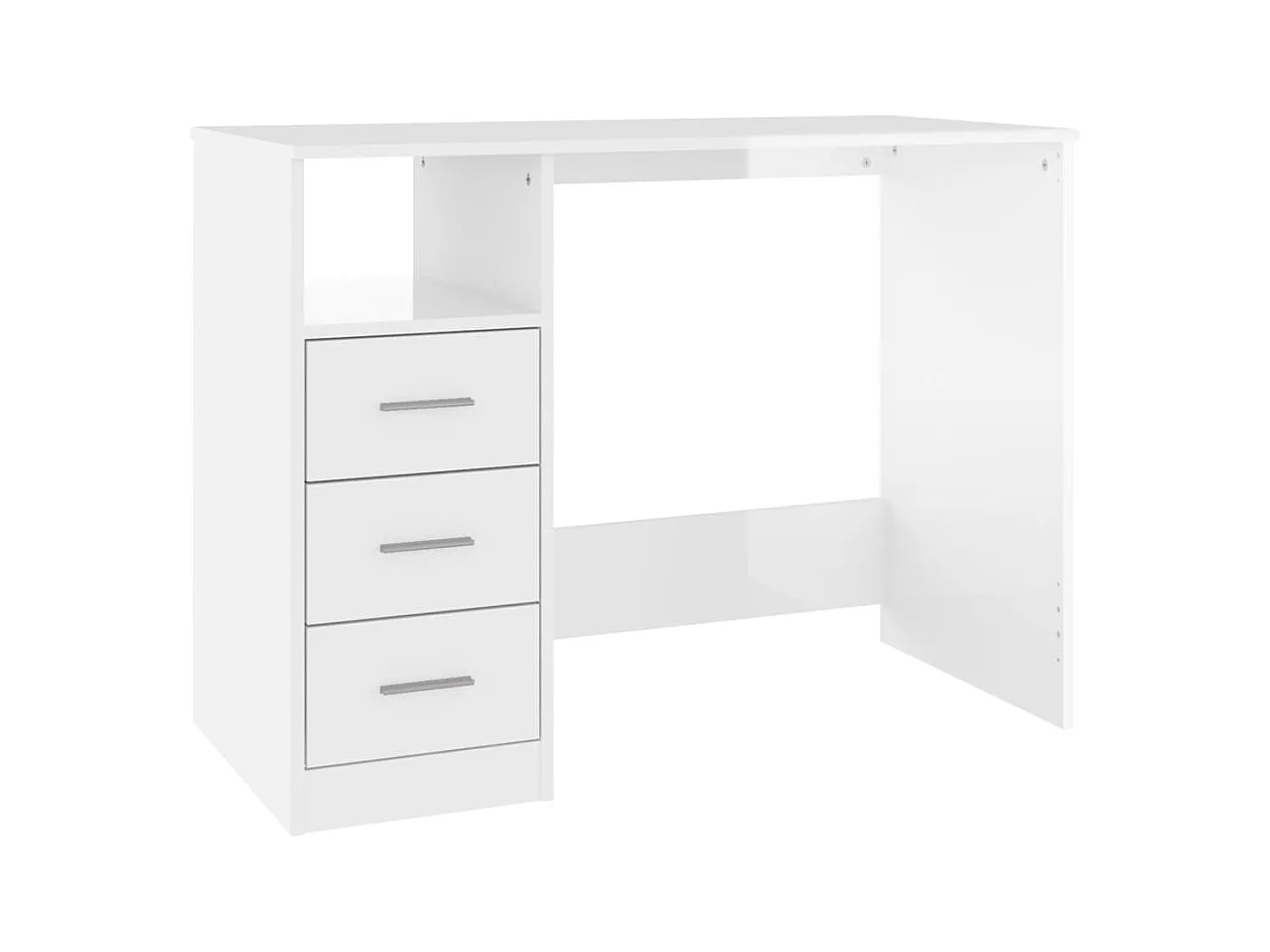 Bureau en lades Glanzend wit 102x50x76 cm Technisch hout