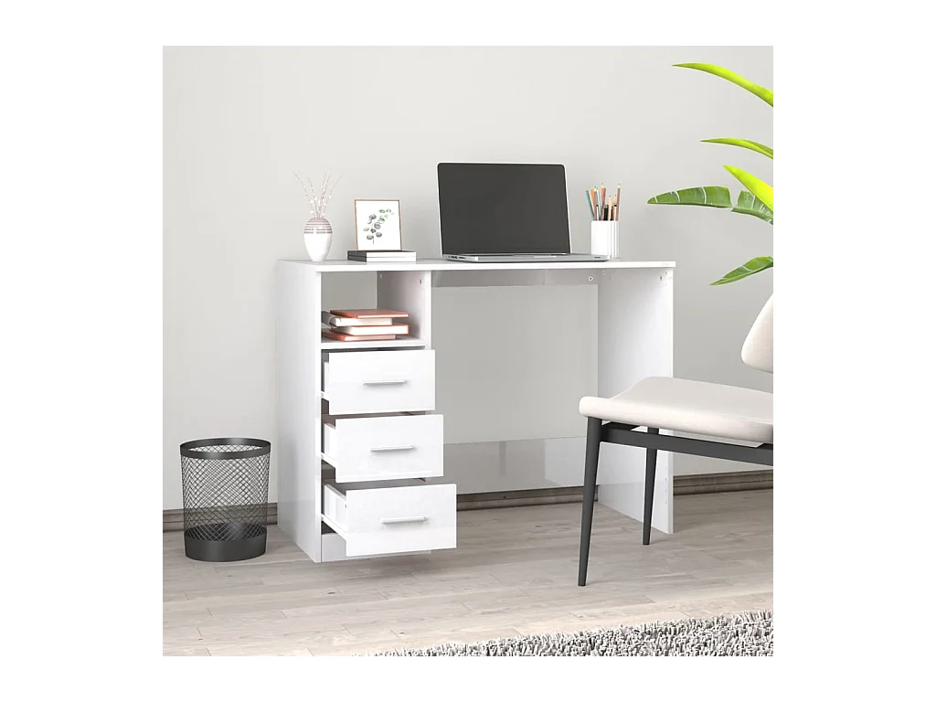 Bureau en lades Glanzend wit 102x50x76 cm Technisch hout