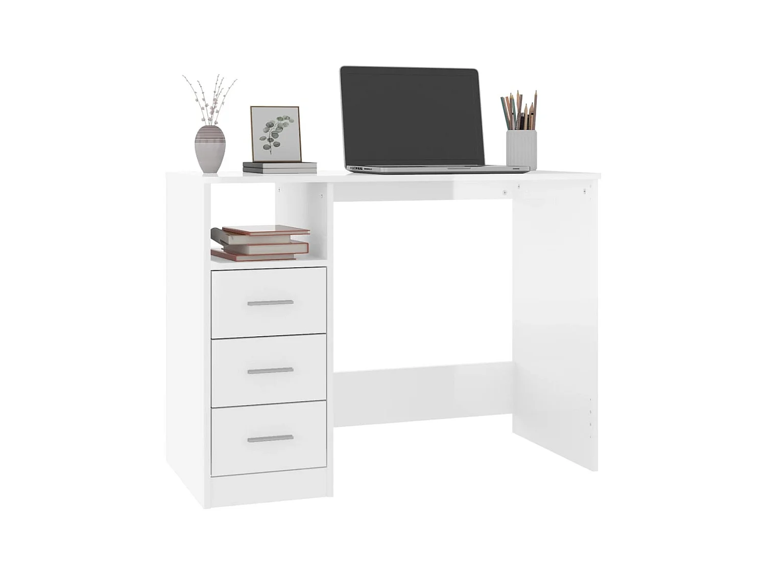 Bureau en lades Glanzend wit 102x50x76 cm Technisch hout