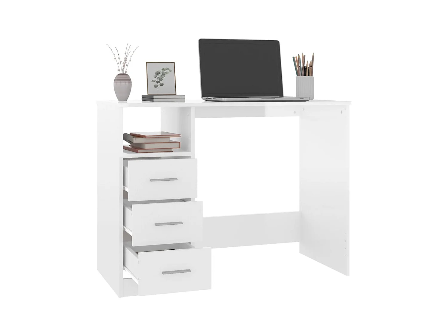 Bureau en lades Glanzend wit 102x50x76 cm Technisch hout