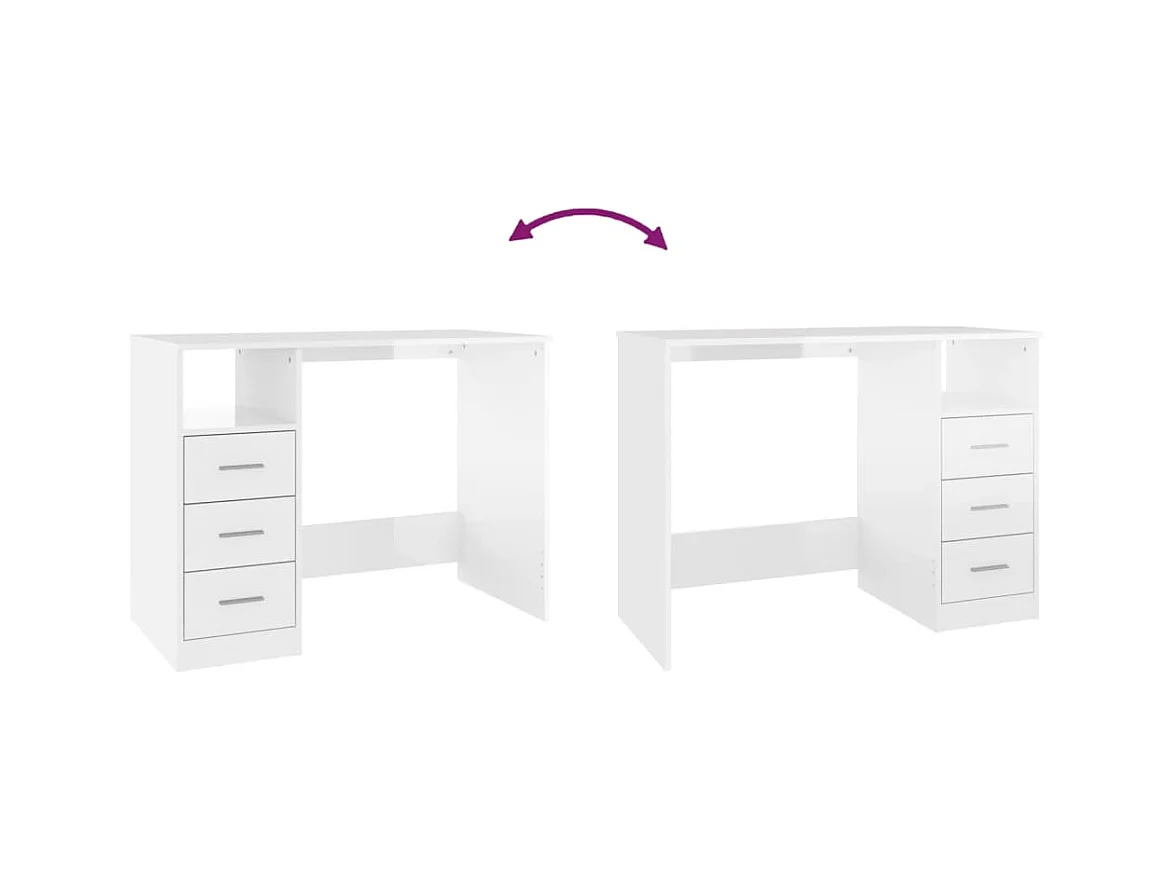Bureau en lades Glanzend wit 102x50x76 cm Technisch hout