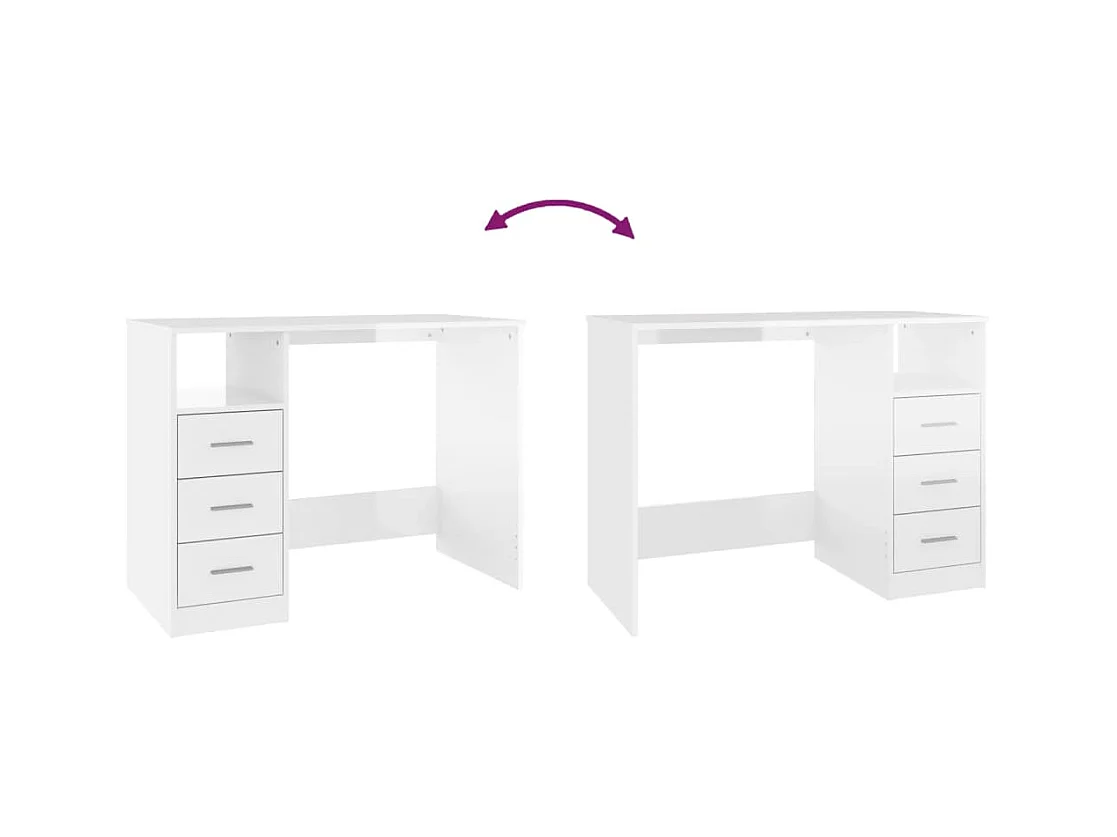 Bureau en lades Glanzend wit 102x50x76 cm Technisch hout