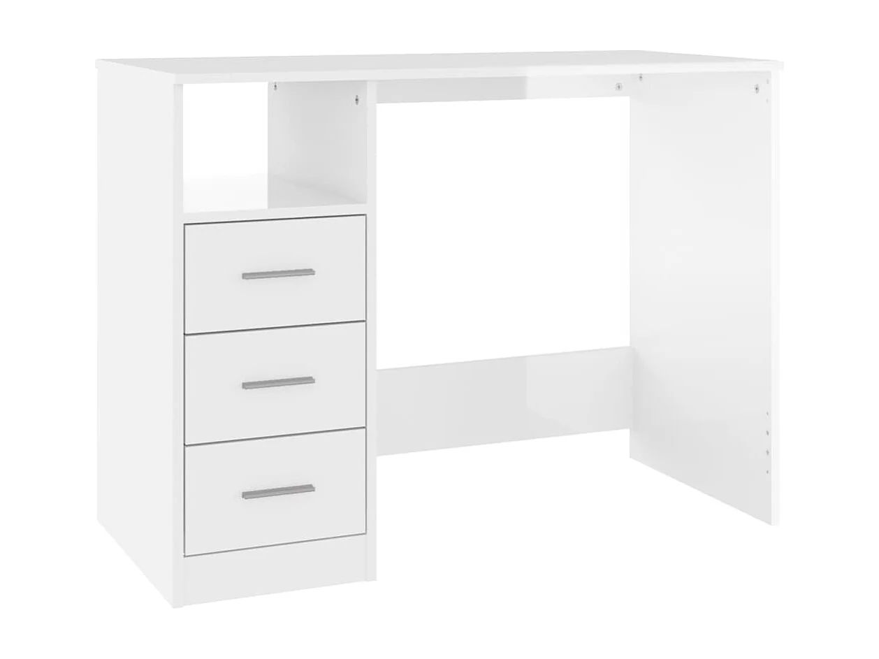 Escritorio y cajones Blanco brillo 102x50x76 cm Madera de ingeniería