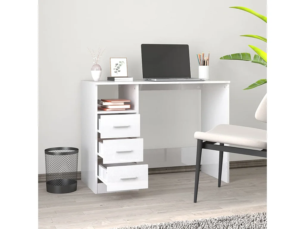 Escritorio y cajones Blanco brillo 102x50x76 cm Madera de ingeniería