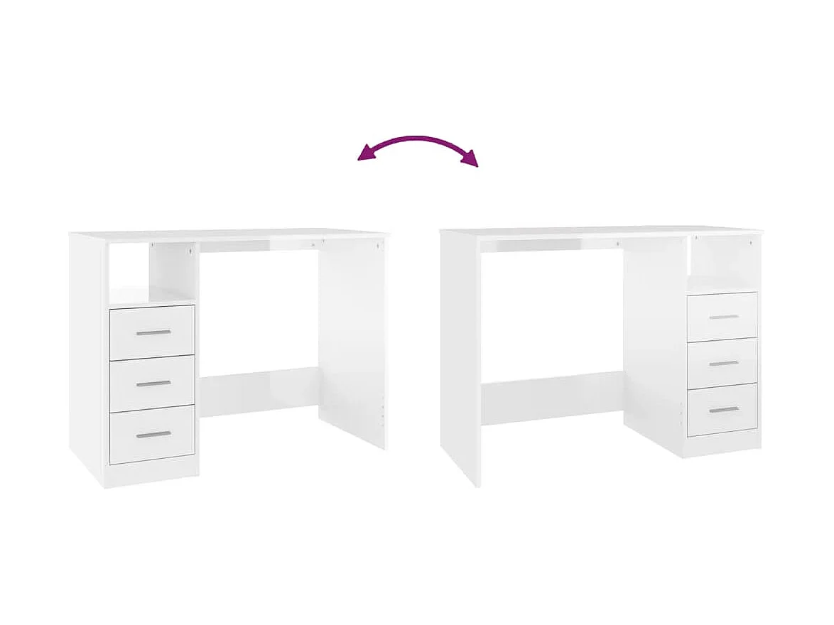 Escritorio y cajones Blanco brillo 102x50x76 cm Madera de ingeniería