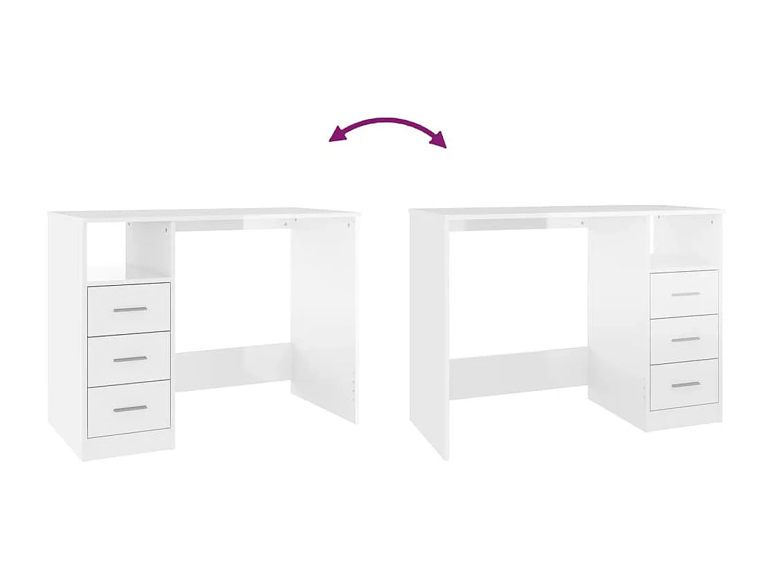 Escritorio y cajones Blanco brillo 102x50x76 cm Madera de ingeniería
