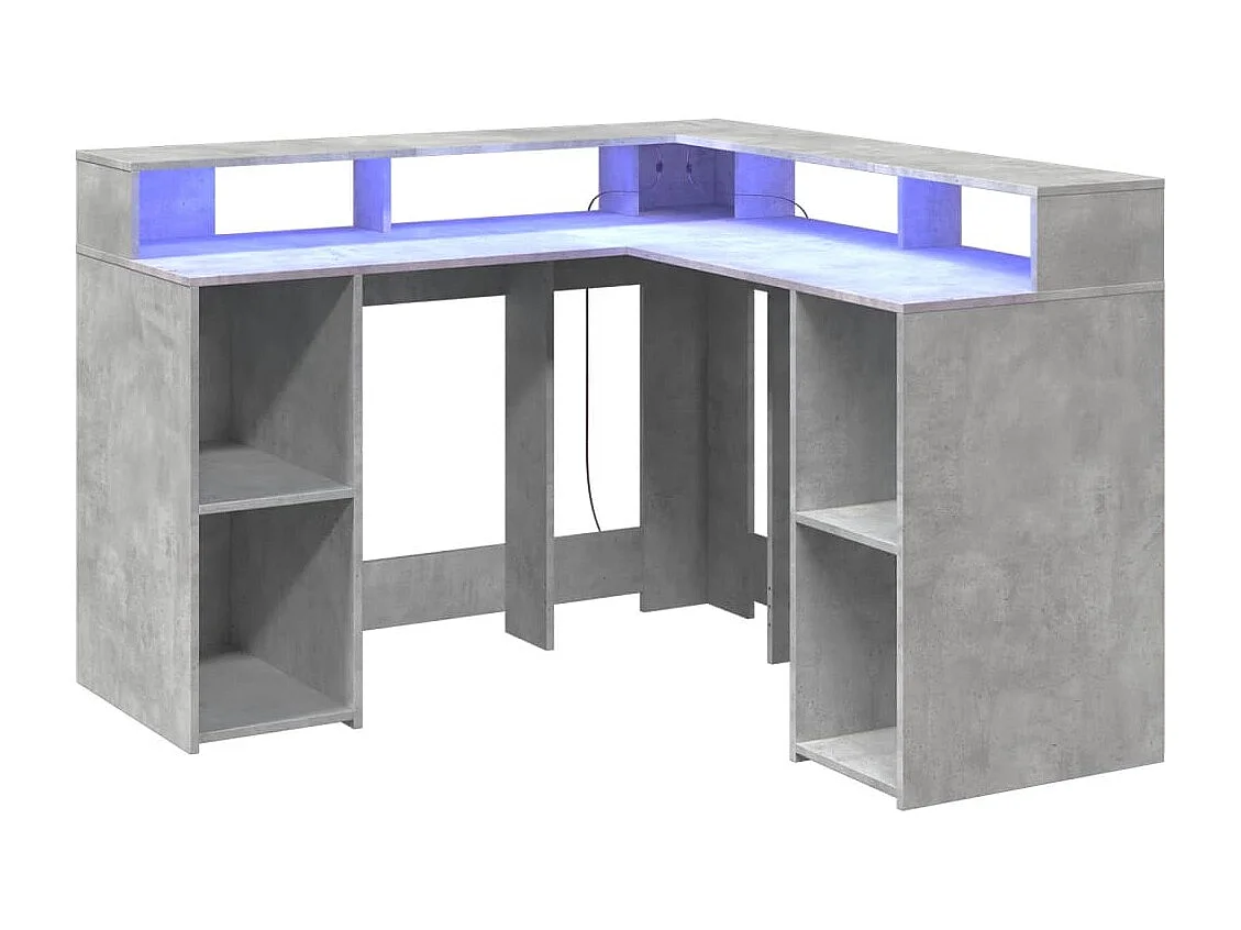 Scrivania grigio cemento e luci LED 130x130x91cm in legno ingegnerizzato