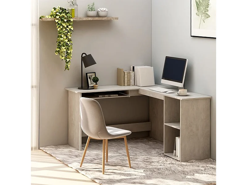 Scrivania angolare a L in legno ingegnerizzato grigio cemento