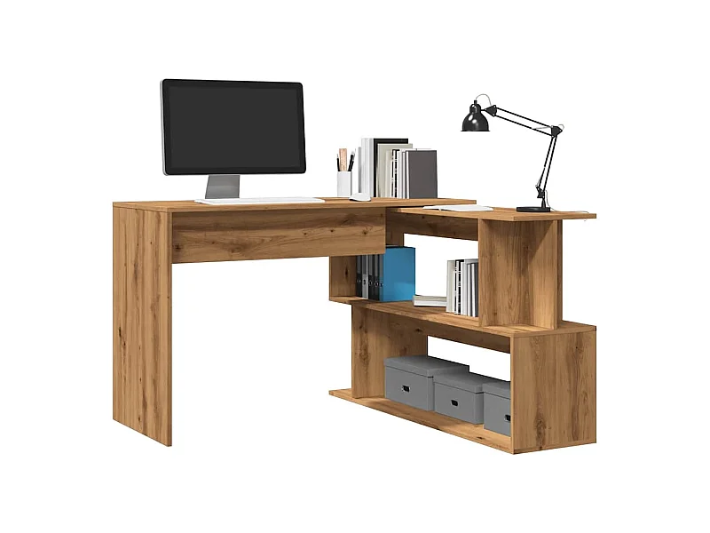 Bureau d'angle chêne artisanal 200,5x50x76 cm bois d'ingénierie