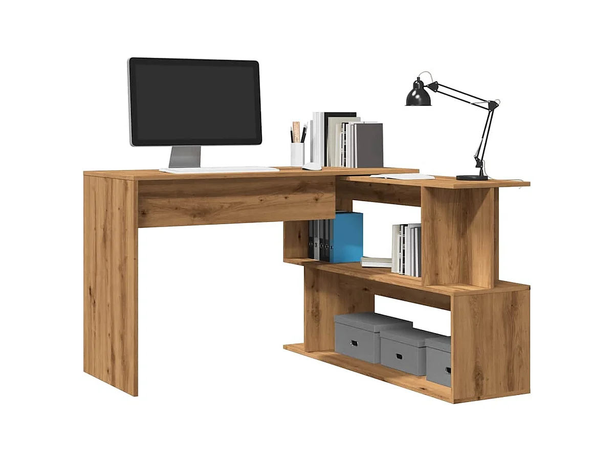 Bureau d'angle chêne artisanal 200,5x50x76 cm bois d'ingénierie