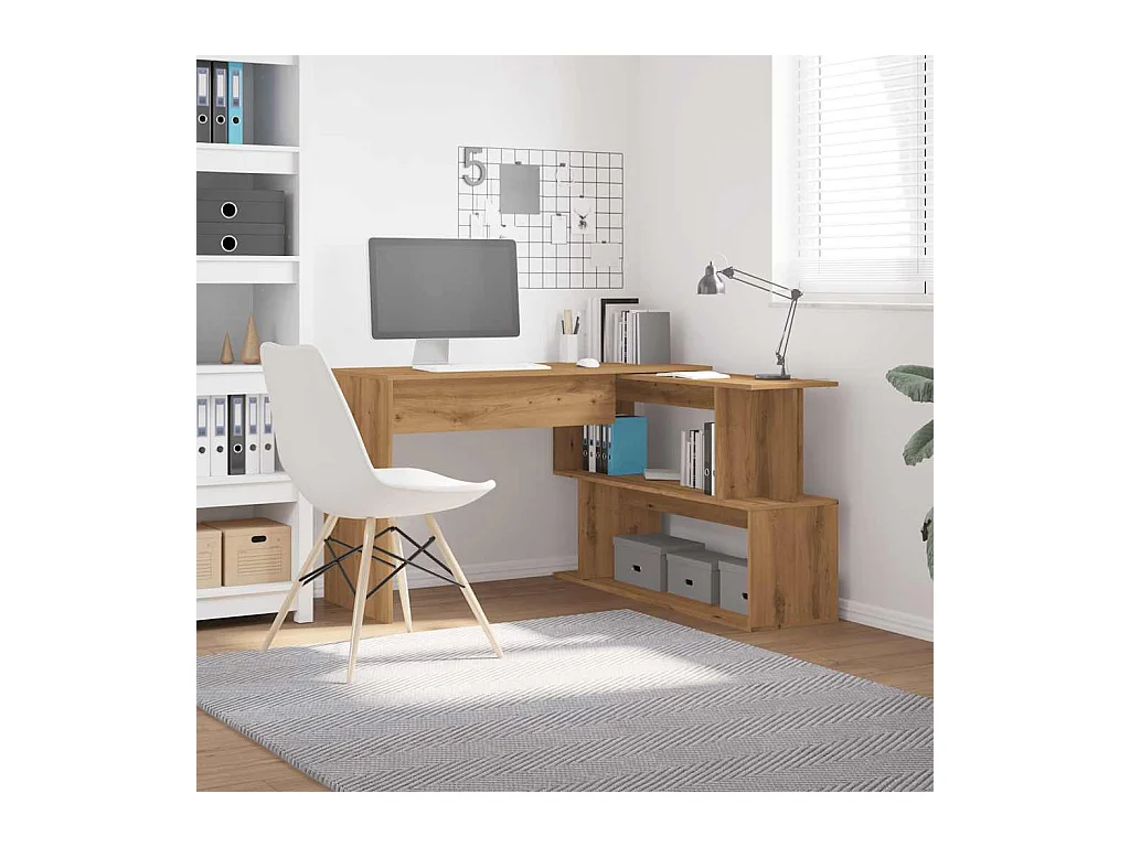 Bureau d'angle chêne artisanal 200,5x50x76 cm bois d'ingénierie