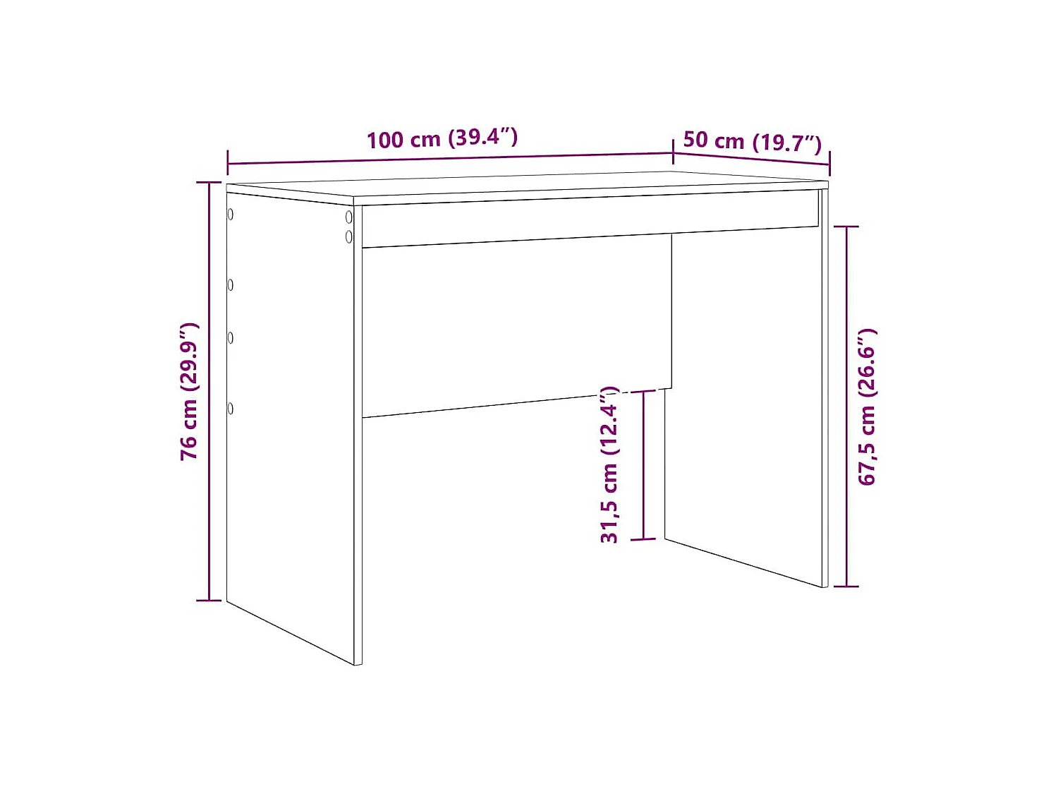 Bureau Sonoma gris 100 x 50 x 76 cm Bois d'ingénierie