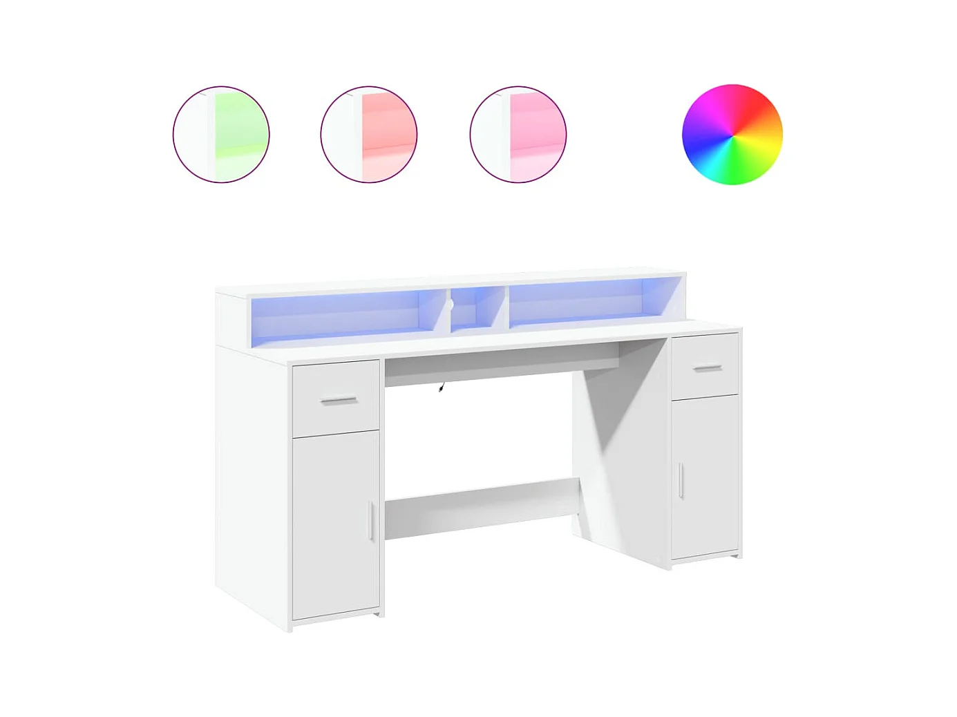 Bureau met LED-verlichting wit 160x55x91 cm bewerkt hout