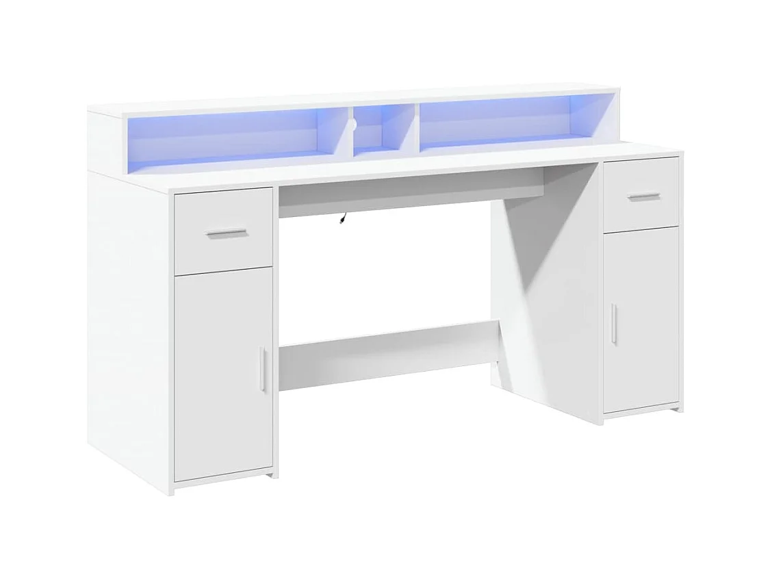 Bureau met LED-verlichting wit 160x55x91 cm bewerkt hout