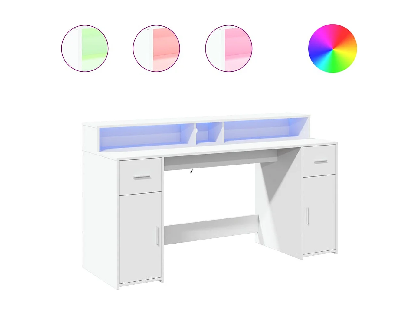 Escritorio con luces LED blanco 160x55x91 cm madera de ingeniería