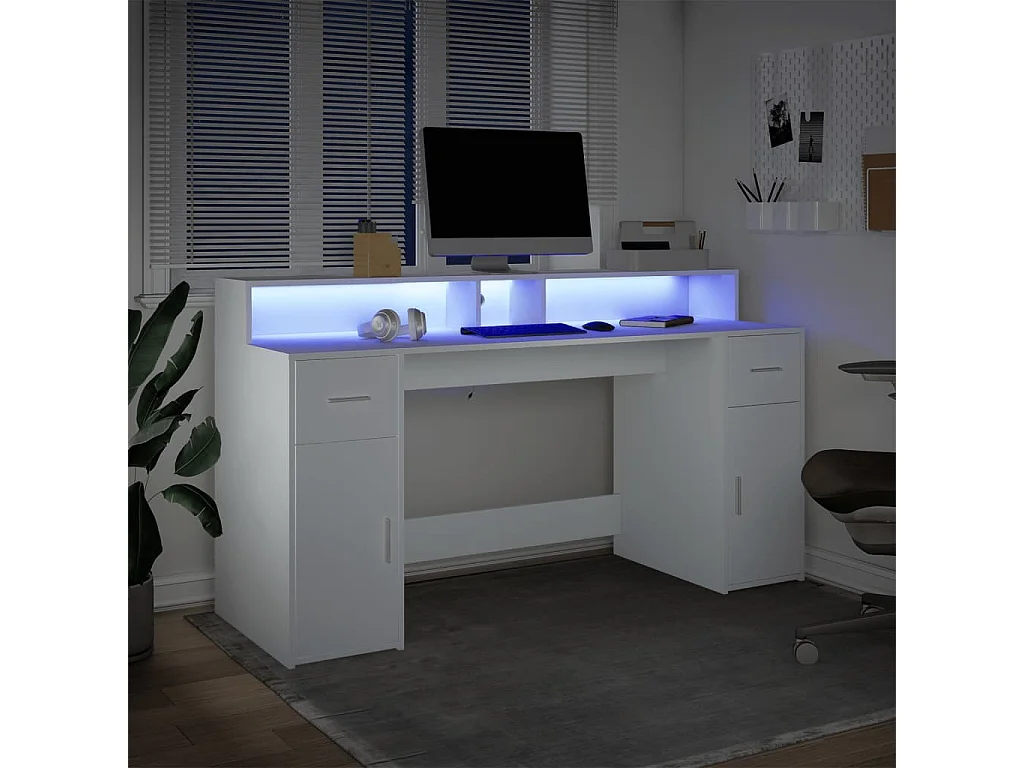 Escritorio con luces LED blanco 160x55x91 cm madera de ingeniería