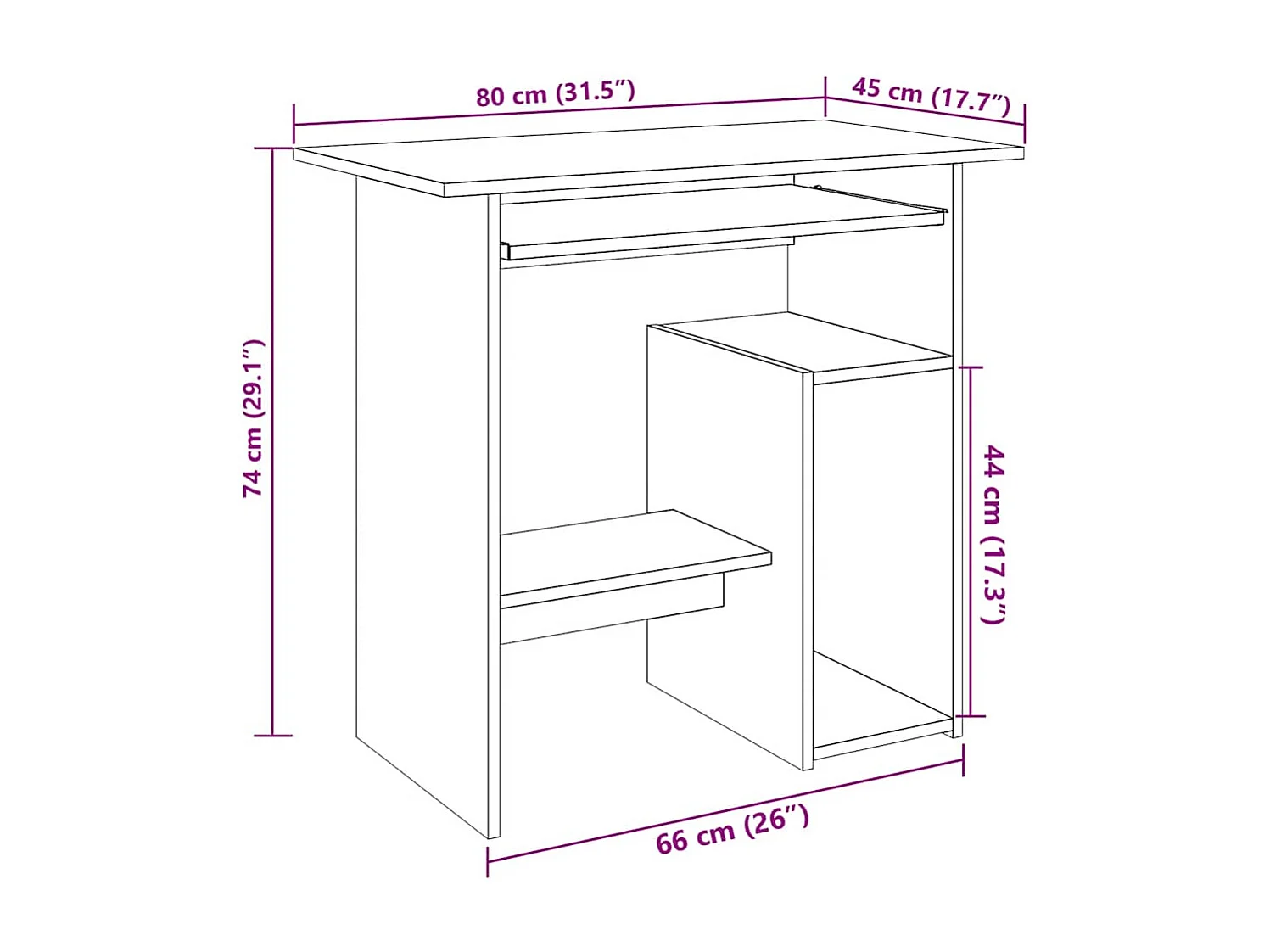 Handgemaakt eikenhouten bureau 80x45x74 cm bewerkt hout