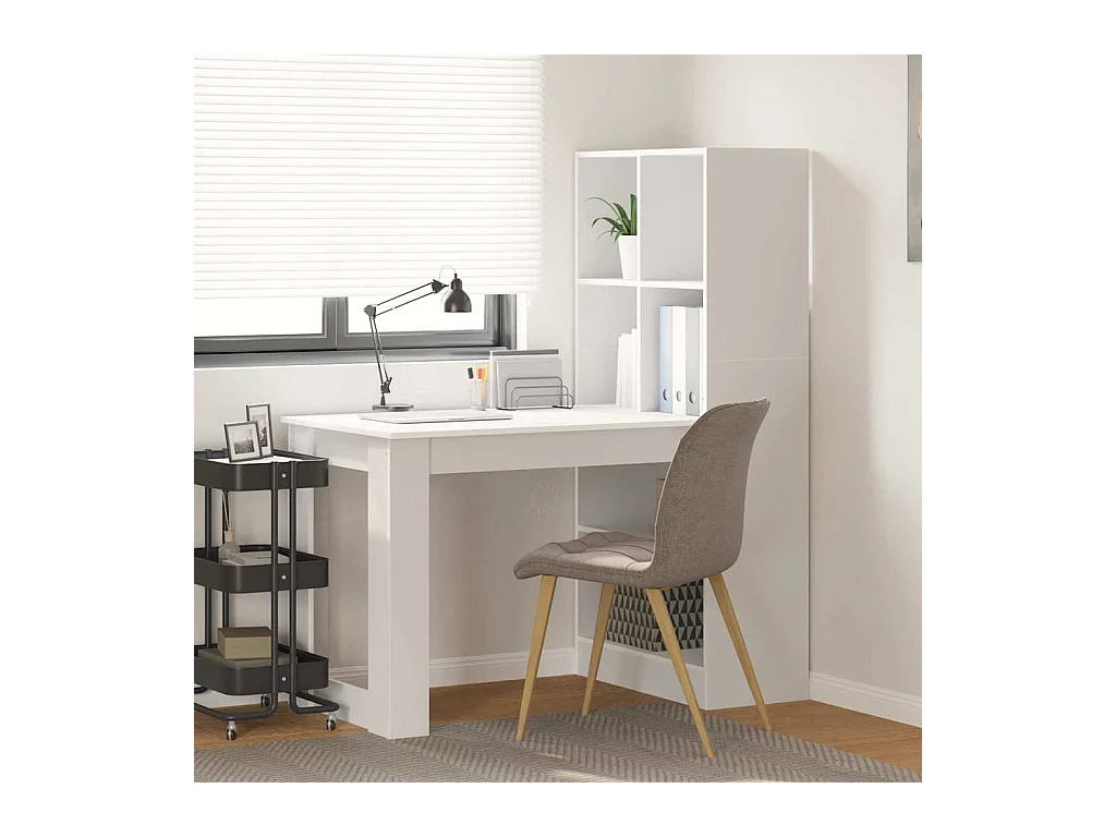 Bureau met plank Wit 122 x 67 x 145 cm Bewerkt hout