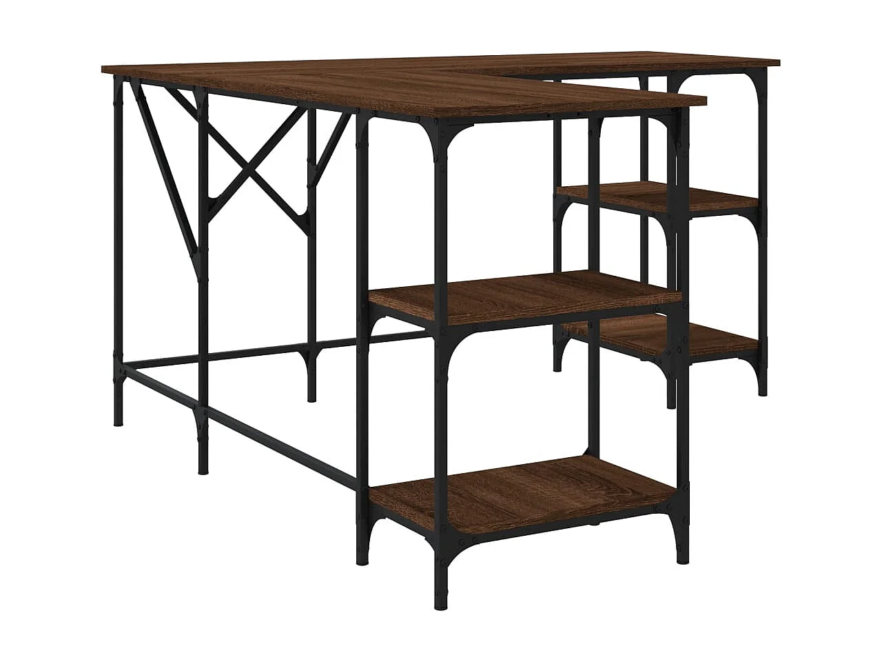 Bruin eiken bureau 139x139x75 cm bewerkt hout