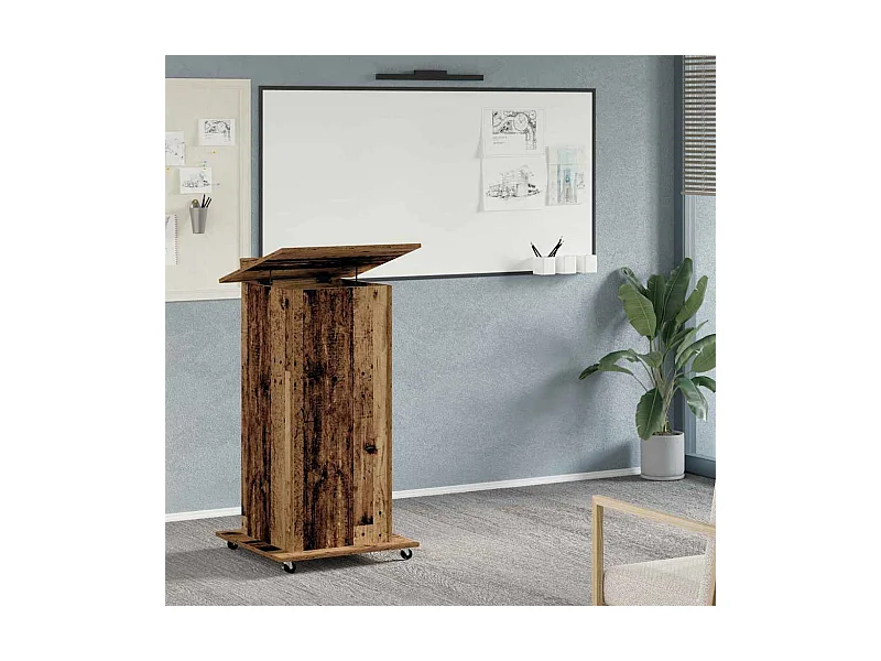 Podium avec roue Bois ancien 55 x 55 x 107 cm Bois d'ingénierie