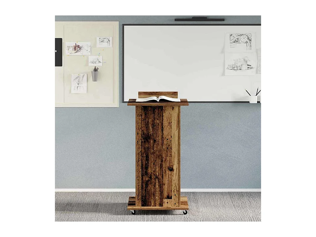 Podium avec roue Bois ancien 55 x 55 x 107 cm Bois d'ingénierie