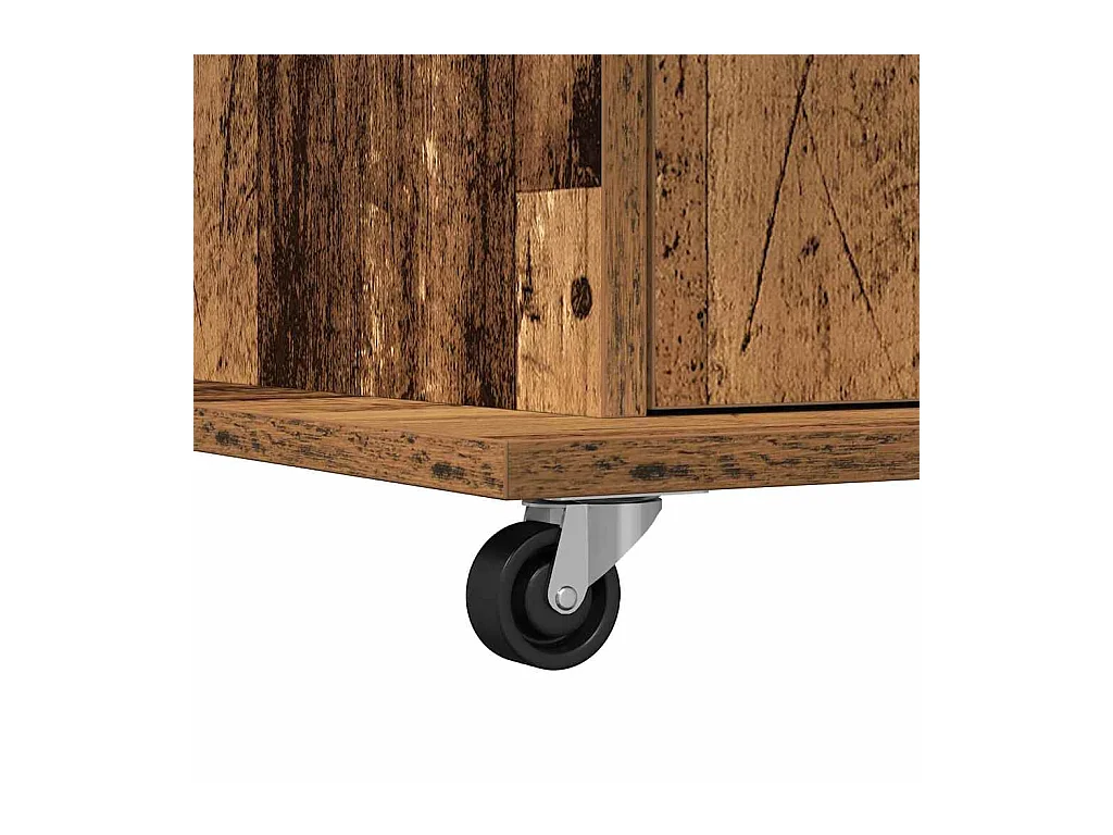 Podium avec roue Bois ancien 55 x 55 x 107 cm Bois d'ingénierie