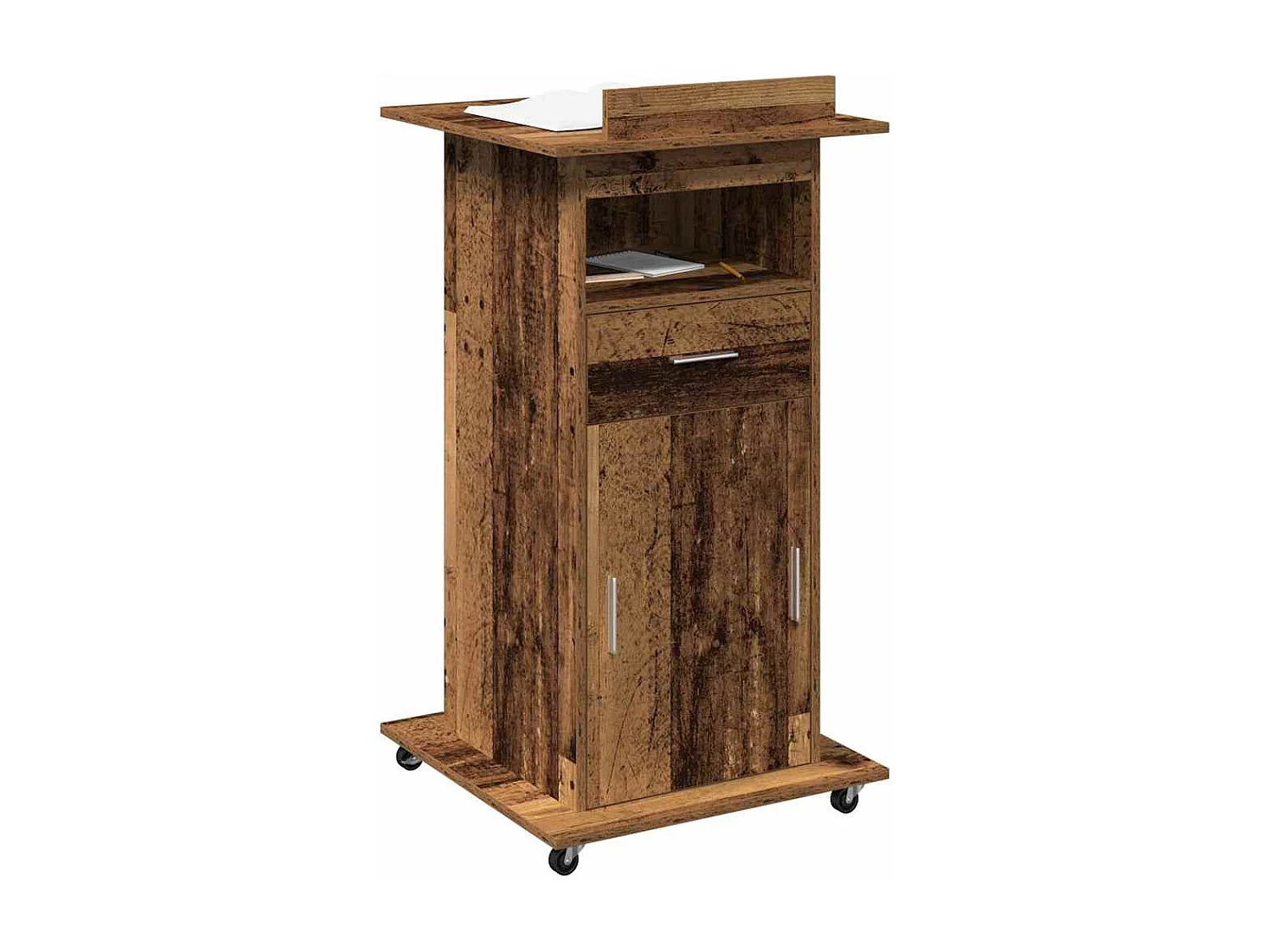 Podio con ruota Legno antico 55 x 55 x 107 cm Legno ingegnerizzato