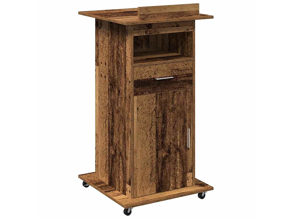 Podium mit Rad Antikholz 55 x 55 x 107 cm Holzwerkstoff
