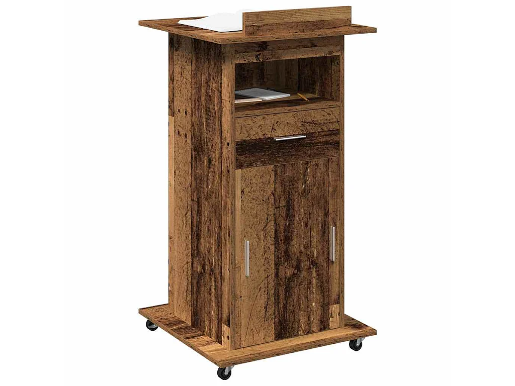 Podium mit Rad Antikholz 55 x 55 x 107 cm Holzwerkstoff