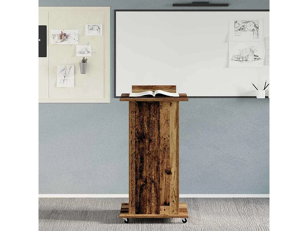 Podium mit Rad Antikholz 55 x 55 x 107 cm Holzwerkstoff