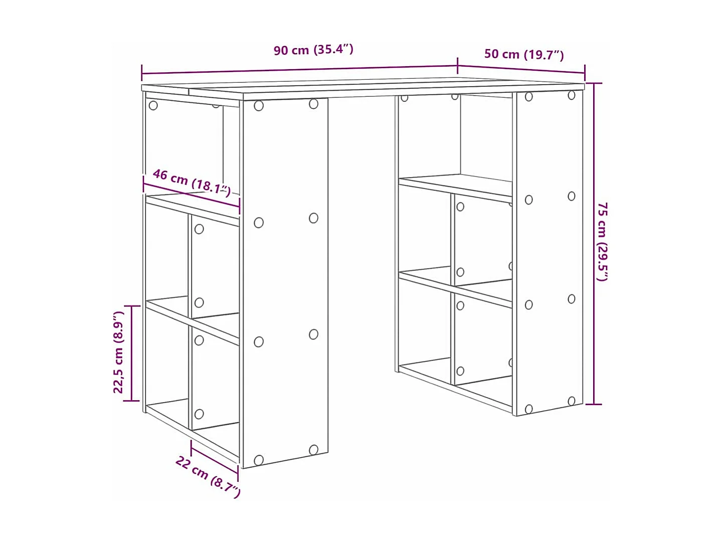 Bureau avec étagère Gris 90 x 50 x 75 cm Bois d'ingénierie